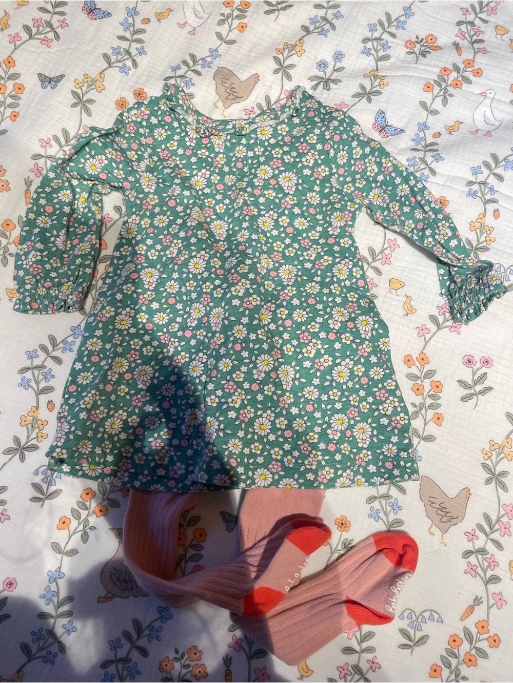 EUC Baby Boden Floral Dress and Tights 3-6 months